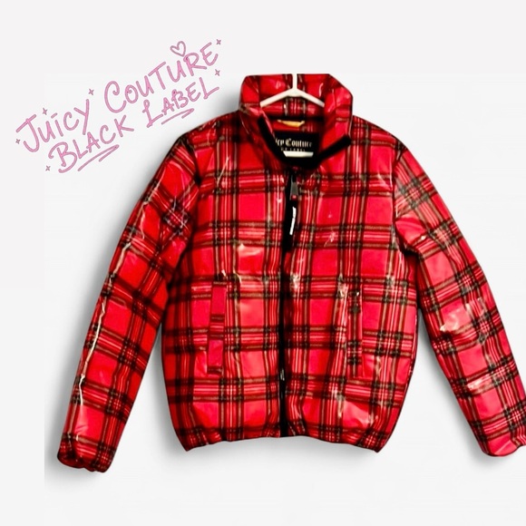 ⚡️SALE⚡️Juicy Couture Black Label Plaid Tartan Patent Puffer Jacket NWOT - Picture 4 of 17